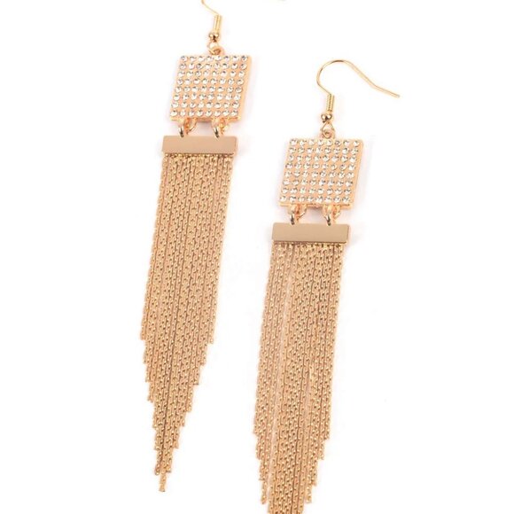 Paparazzi Jewelry Accessories - Dramatically Deco - Gold Earrings - Vintage - Picture 2 of 4